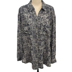 Anthropologie | Pilcro long sleeve buttondown top w/bird floral print Sz L